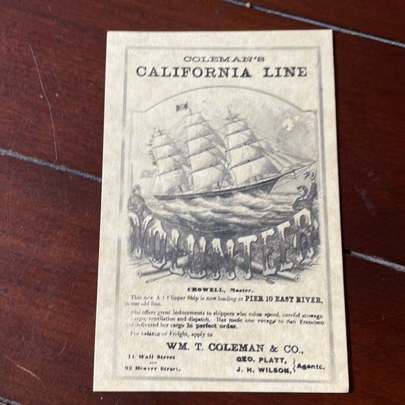 Clipper Ship Sailing Notices as Postcards - Picture 2 of 8